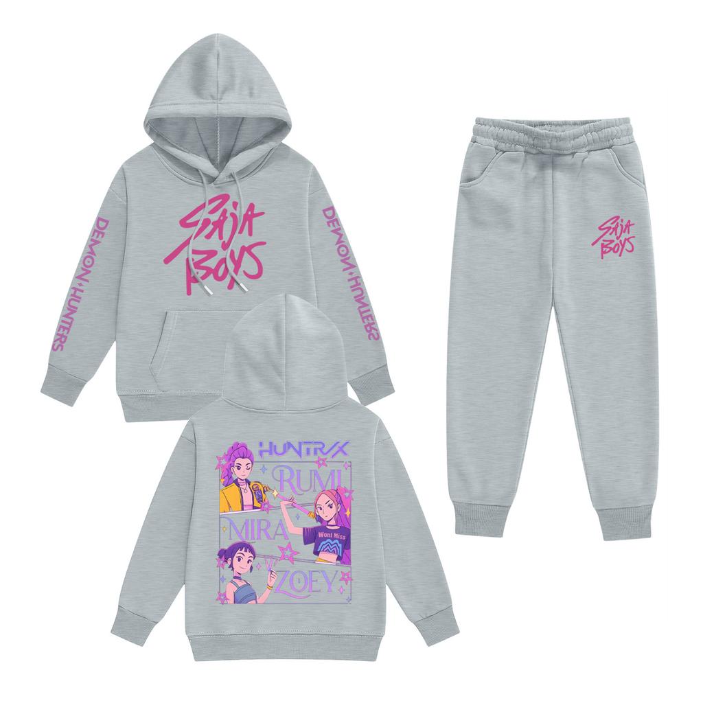 Kids' Long Sleeve Loose Pullover Letter Print Drawstring Hooded Sweatshirt Sweatpants Set