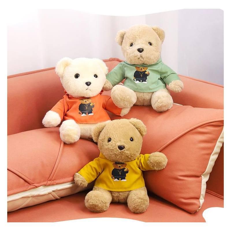 Adorable Teddy Bear Doll With Detachable Cream Outfit Short Plush Pp Cotton Filling
