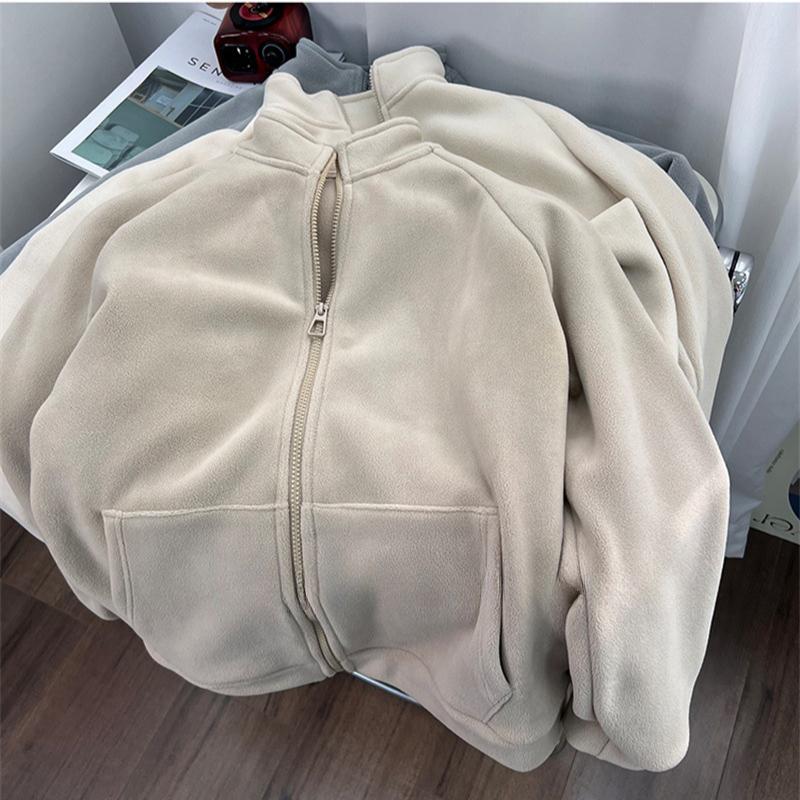 Double-sided Fleece Thermal Stand-up Neck Zipper Sweater Jacket Women's Autumn and Winter Fleece Loose Small Fleece Cardigan