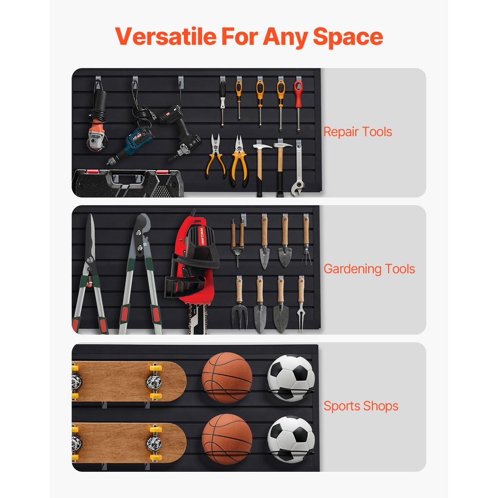 VEVOR 8/16/32sq.ft Slat Wall Paneling 2/4/8 x 4 ft PVC Garage Slatwall with DIY Cutting & Easy-to-Install Adjustable for Storage