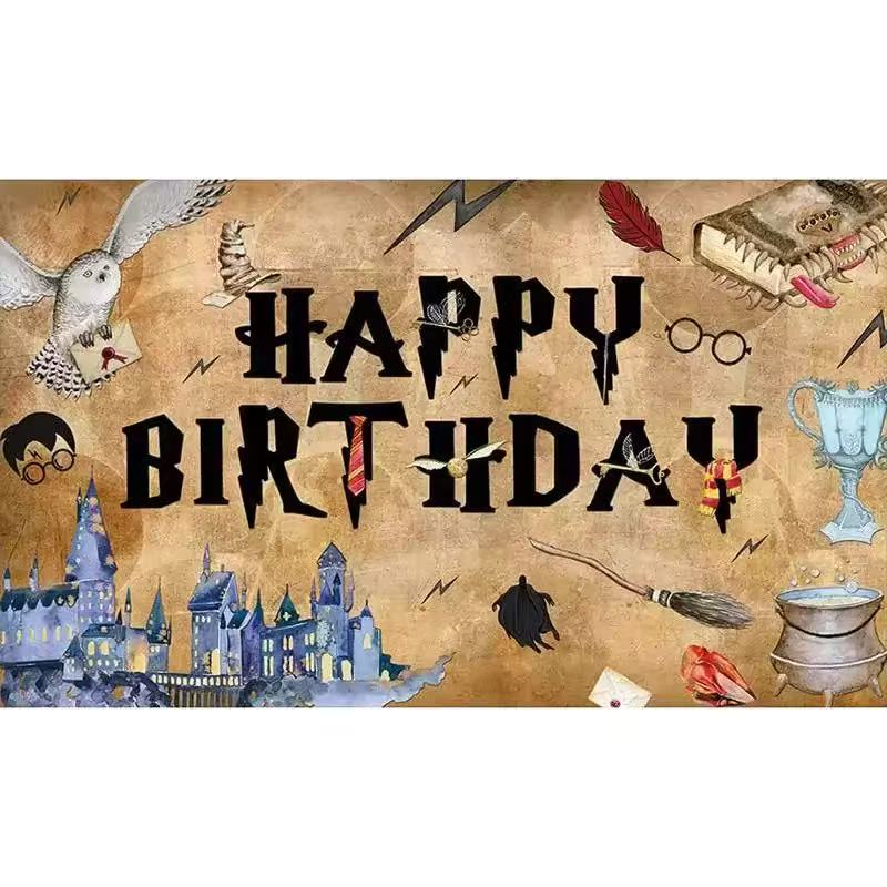 Happy Birthday Party Magic School Theme Decoration Banner Background Magic Boys and Girls Children Photography Background Photo