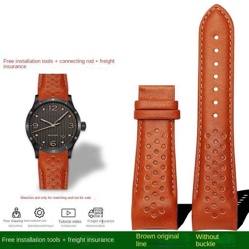 

For Mido helmsman M025 series M025.627/M025.407 Curved End leather Breathable watch strap Arc mouth Bracelet Brown Black 23mm 22mm