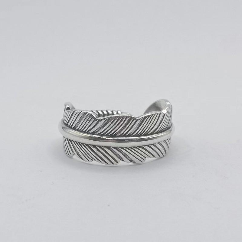 Handcrafted Feather Design Adjustable Ring Men Women Vintage Style Plated Couple Matching Rings