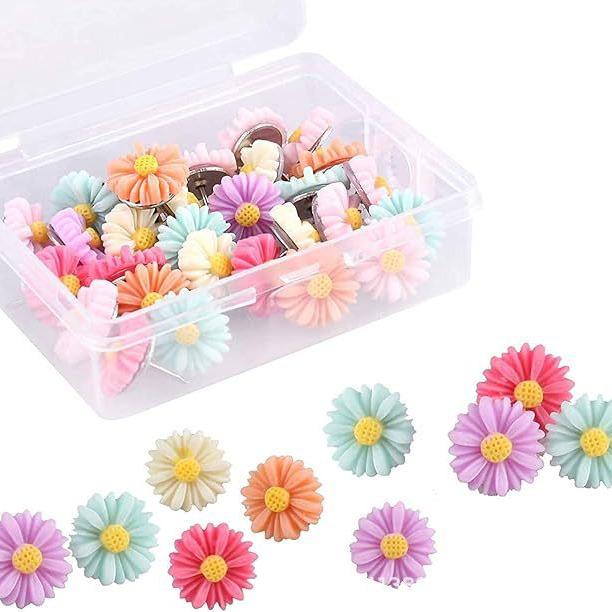 

30pcs Daisy Flower Pushpins - Decorative Cork Board & Photo Wall Pins Random Colored 1pc