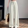 Womens High-Waisted Wide-Leg Trousers Gray Office Chic Loose Straight Pants With Flowy Drape