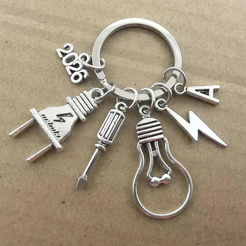 Jewelry Alloy Screwdriver Light Bulb Pendant Keychain Electrician Gift Accessories Package A - 1 Screwdriver, 1 Keychain