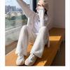 Petite Fleece-Lined Wide-Leg Rainbow Pants - Women's High-Waisted Lazy Casual Soft Autumn/Winter Style