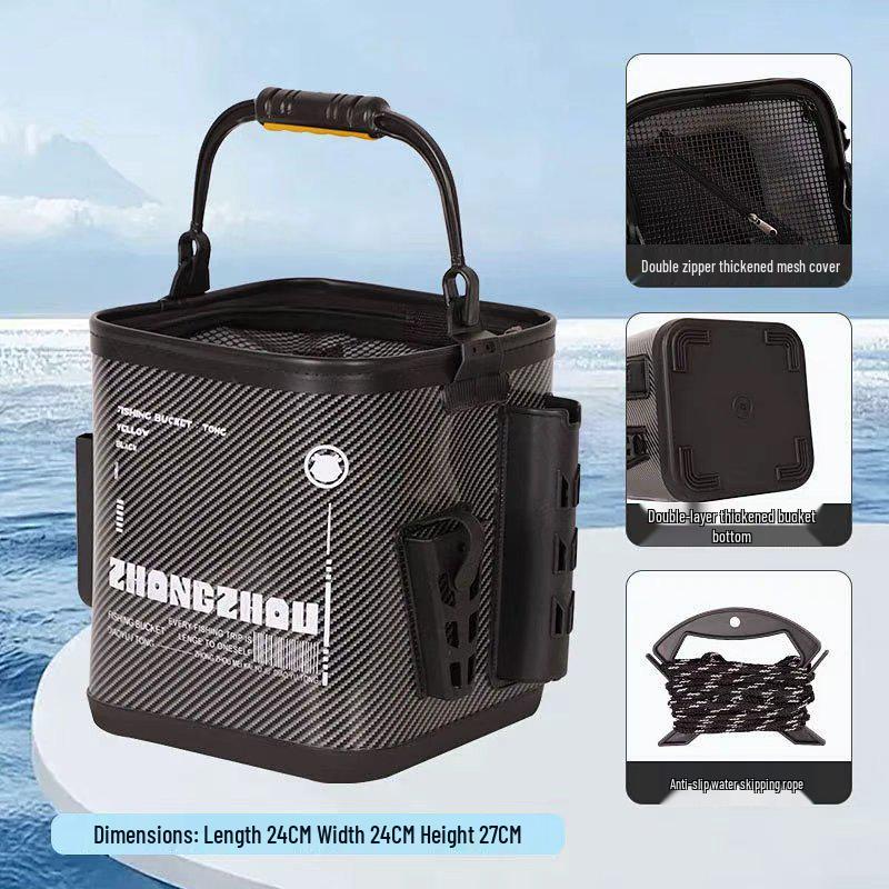 Foldable Multi-Purpose EVA Fishing Bucket: Portable Live Fish Keeper and Lure Container for Outdoor Use.