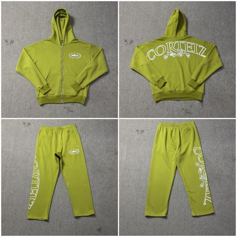 Corteiz Alcatraz Retro Print Kapuzenpullover Jogginghosen Set Herren Lockerer Schnitt Streetwear