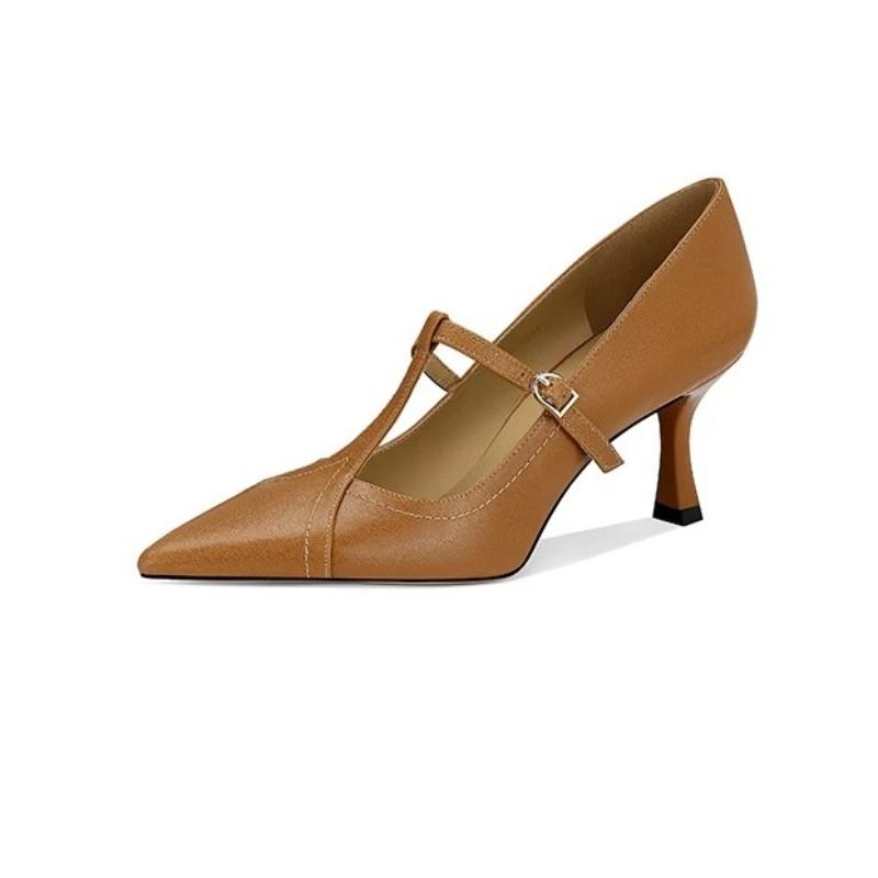 2026 Nouvelles Escarpins de Bureau en Cuir Véritable pour Dames Bout Pointu Bride en T Talons Fins Mary Janes Chaussures en Cuir pour Femmes Robe