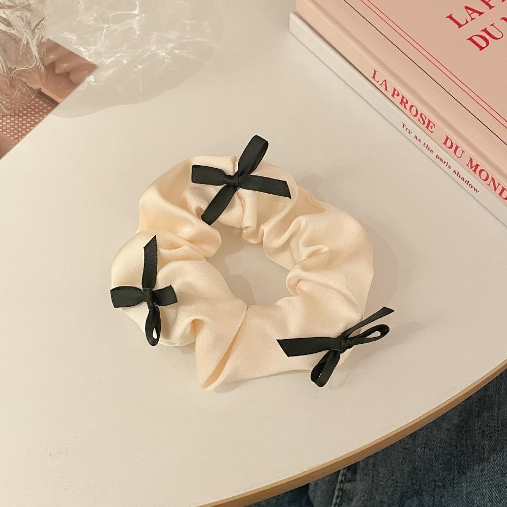 Pure Color Bow Pleated Hair Scrunchies Elastic Large Intestine Hair Rope Satin Hair Rope  Work