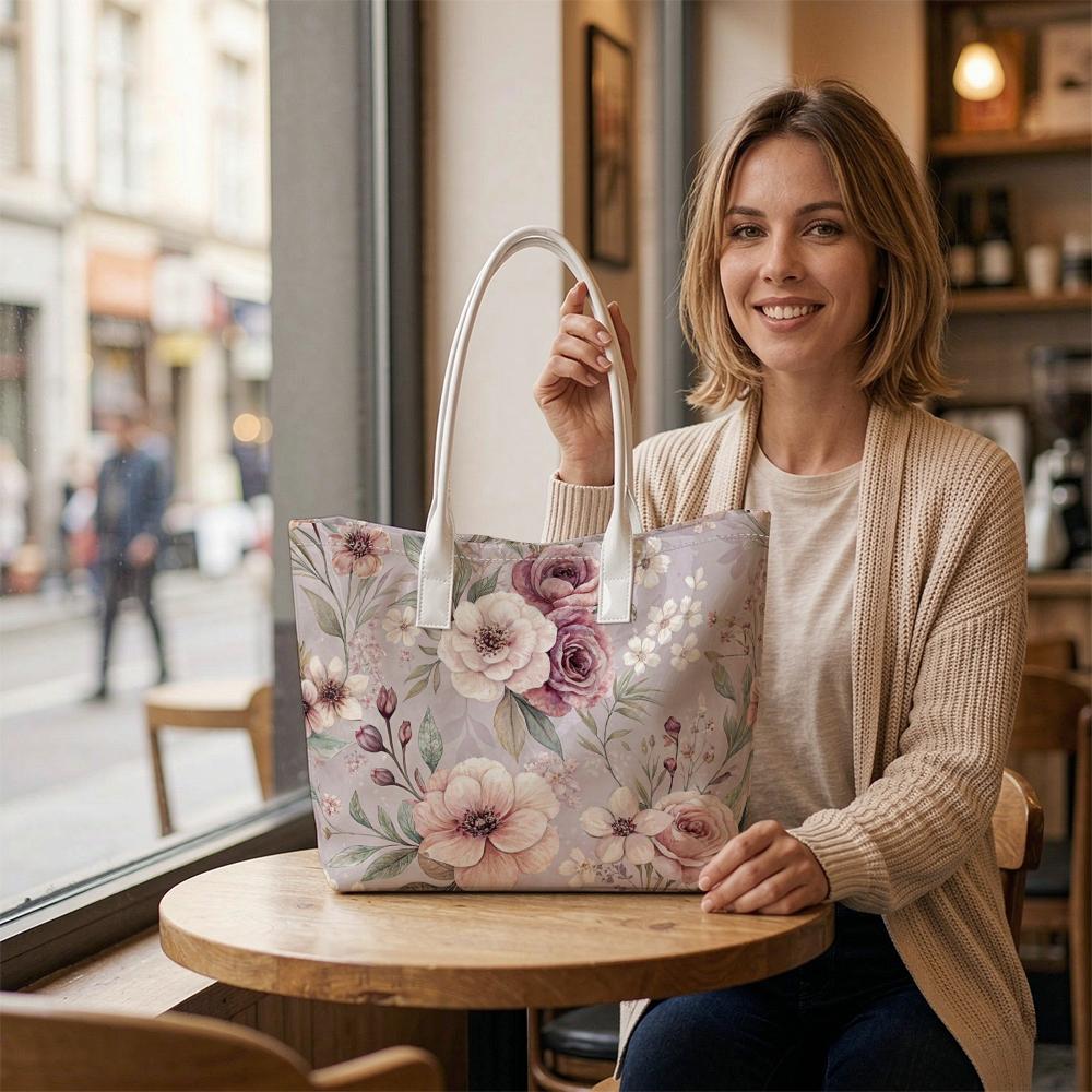 Elegant Floral Shoulder Tote Bag Ladies Fashion Casual Daily Handbag for Outdoor Shopping Travel Commute