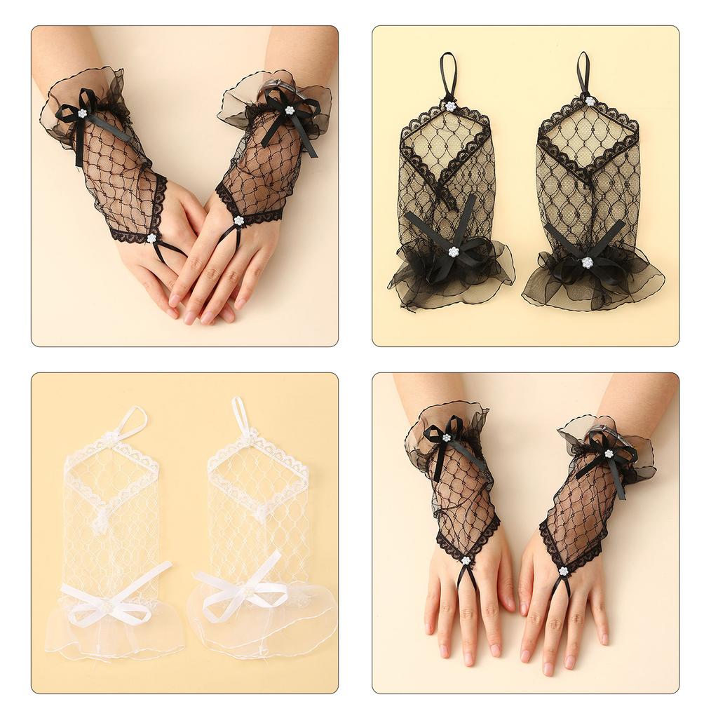 Evening Dinner Lacy Gloves Proms Gloves Lace Fingerless Gloves for Opera Women Lady Theme Proms Costume