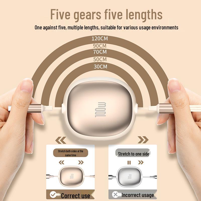 100W Retractable 3-in-1 Fast Charge & Data Cable for Apple, Huawei, Android – PD Charging Compatible.