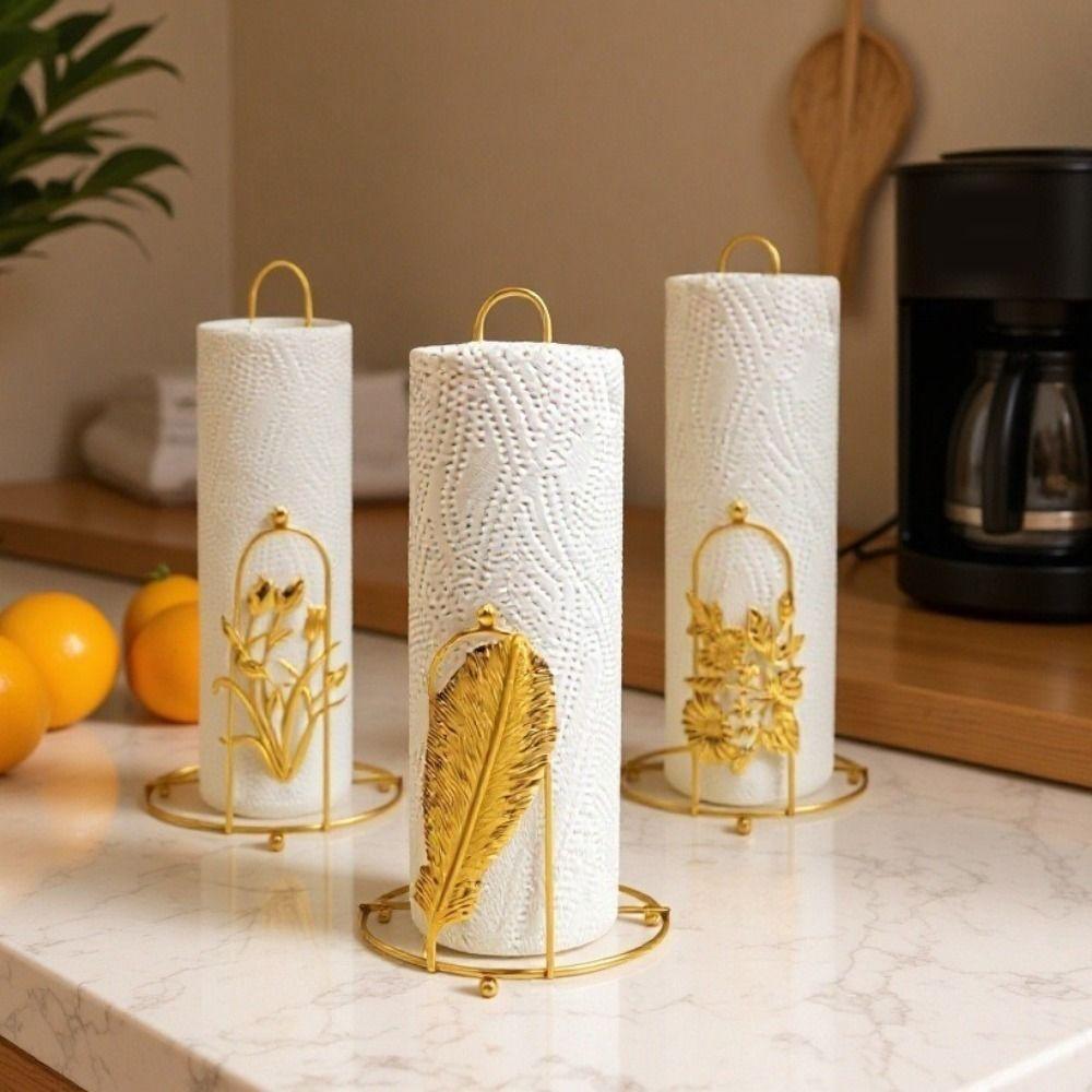 Gold Roll Paper Towel Holder Free Standing Vertical Paper Shelf Vertical Napkins Rack  Dining Table
