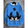 Boys' Hooded Sweatshirt, Rapper Gesture, Fun Gesture JUL Pattern, Blue Trendy and Fashionable Children's Clothing Top