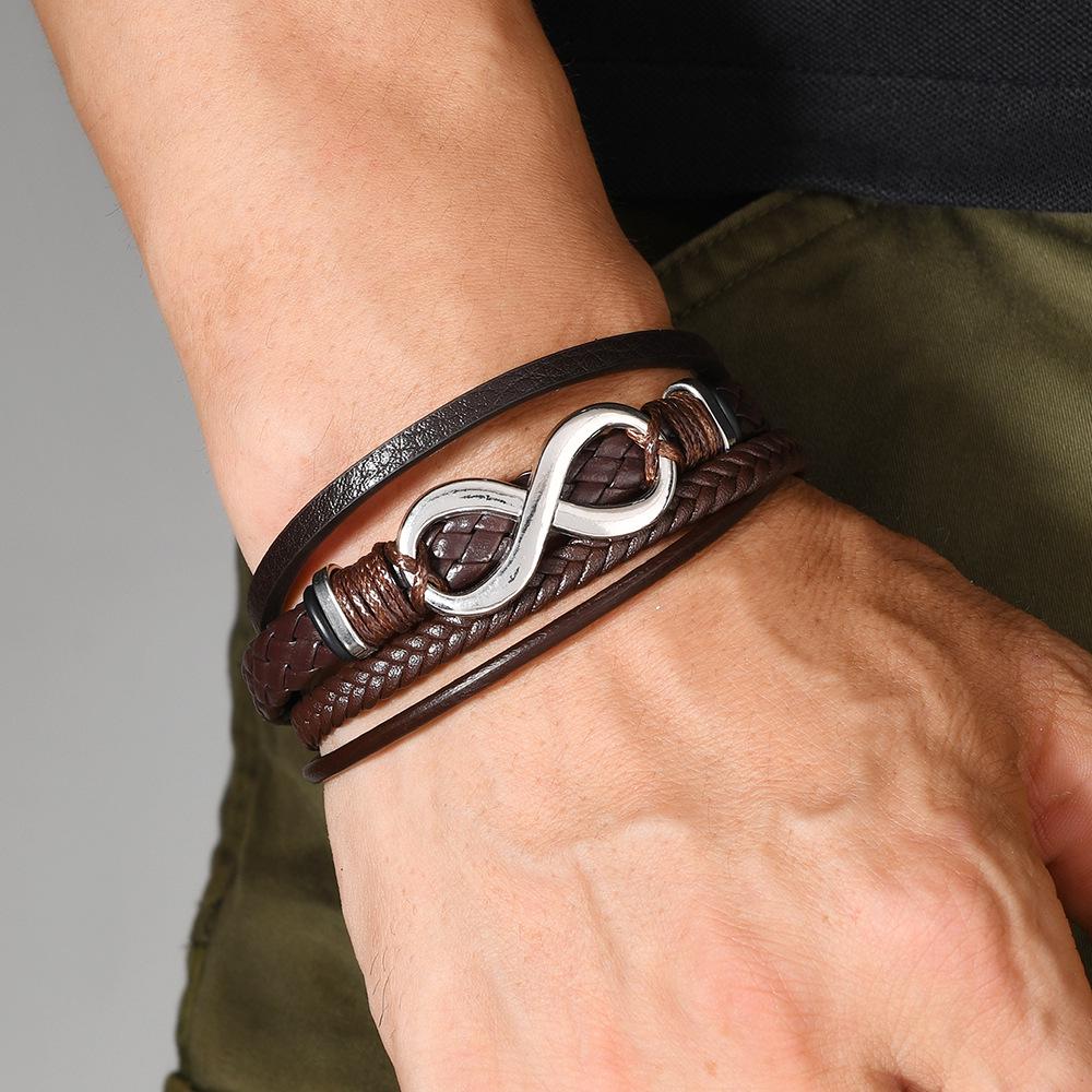 Retro Infinity Symbol Men's Leather Bracelet - Multi-Layer Zinc Alloy