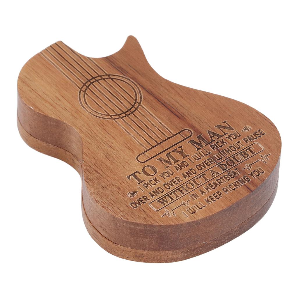 Guitar Pick Box Engraved Guitar Portable 3 Wooden Picks and Storage Case for Birthday Christmas