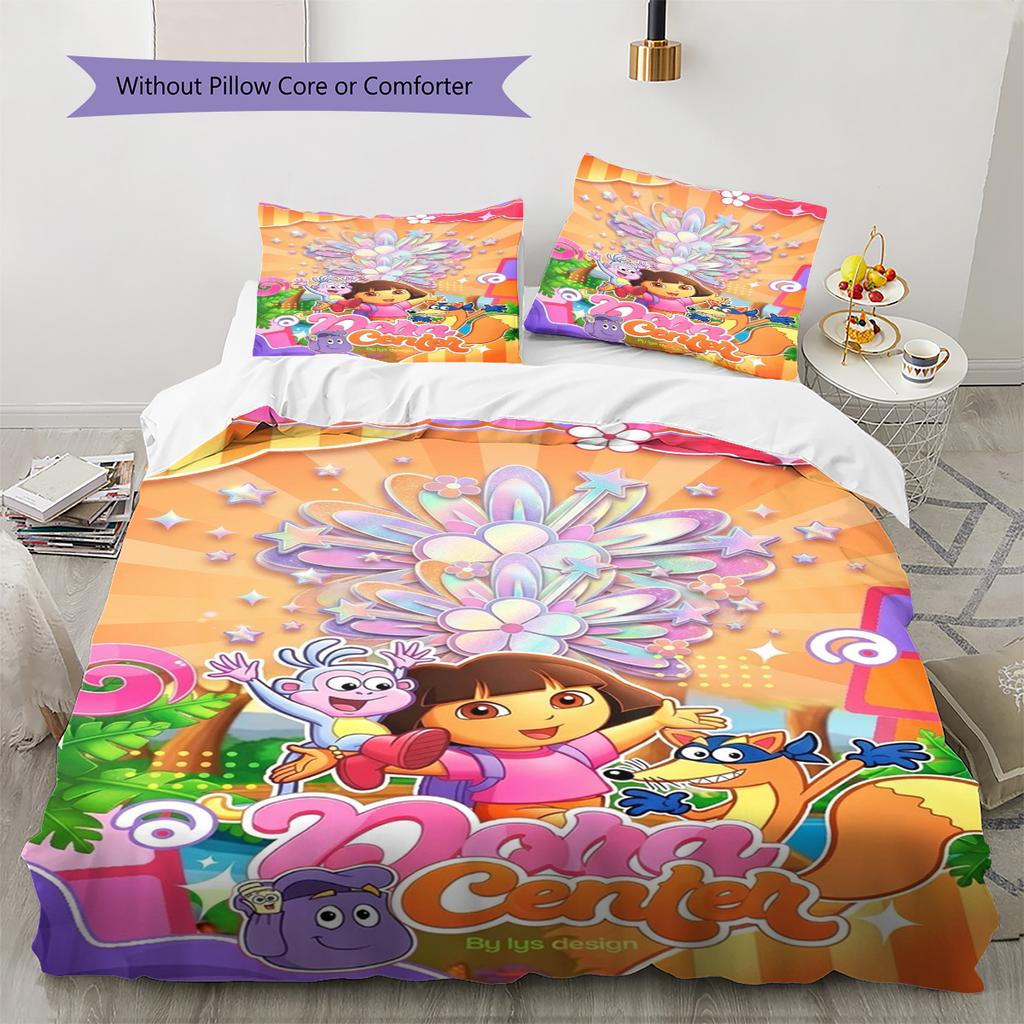 Explorer Dora Pattern Bedding Set Quilt Cover Pillowcase Home Decor Gift (1 * Duvet Cover + 2 * Pillowcase, Without Core)