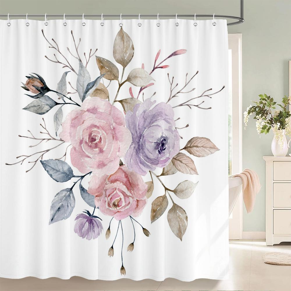 High Quality Small Fresh Flowers Fabric Shower Curtain Waterproof Floral Bath Curtains For Bathroom Decorate With 12 Hooks