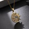 Stainless Steel Micro Paved Sun Moon Pendant Necklace Fashion Light Luxury Cubic Zircon Collar Chain for Women Wedding Jewelry
