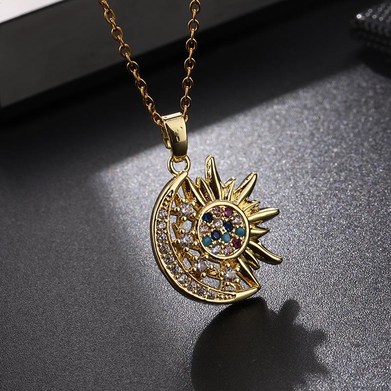 Stainless Steel Micro Paved Sun Moon Pendant Necklace Fashion Light Luxury Cubic Zircon Collar Chain for Women Wedding Jewelry