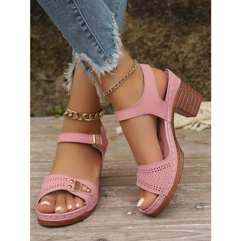 Summer New Women's Chunky Heel Sandals Plus Size High Heel Outdoor Casual Sandals