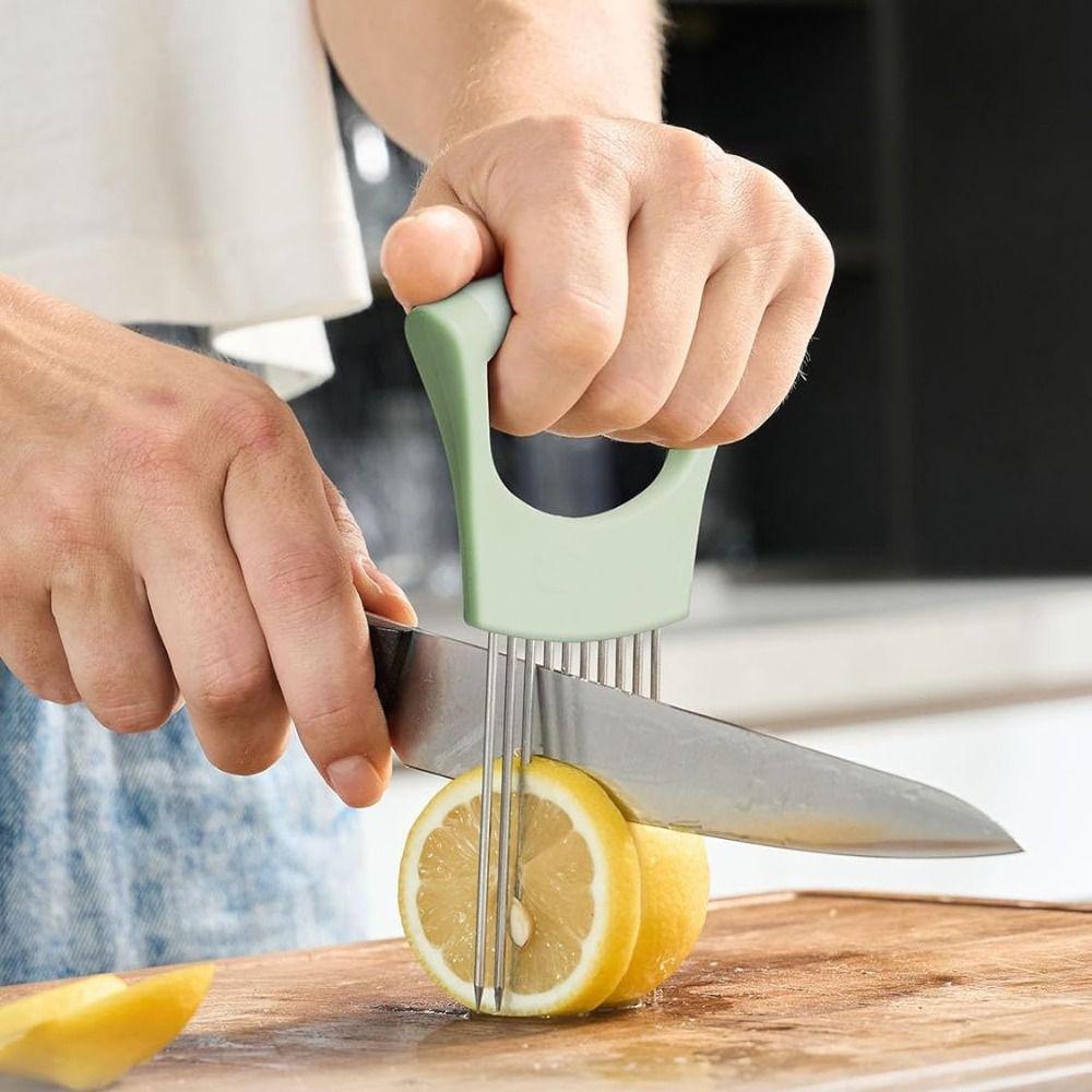 Stainless Steel Onion Slicer Holder Effortless Professional Meat Tenderizer Needle With Protector Cover Vegetables Cutting Fork