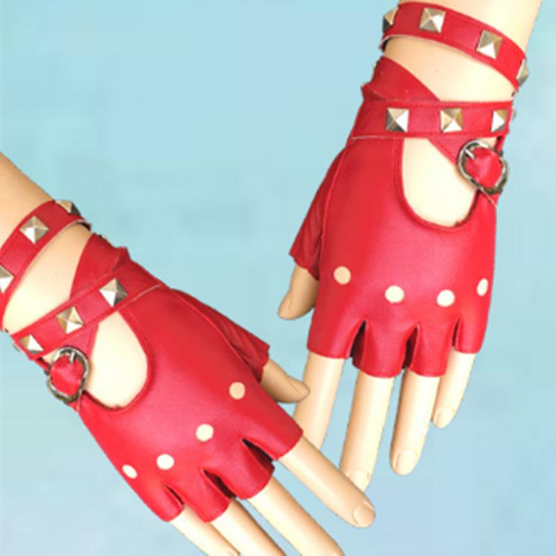 Ein bezahlter Damen-Hohl-Langgürtel Nieten PU Halbfingerhandschuhe Street Dance Performance