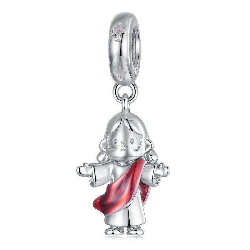 WOSTU Religious Series 925 Sterling Silver Prayer Charms Guardian Angel Pendant Red heart Bead Fit Bracelet DIY Jewelry Making