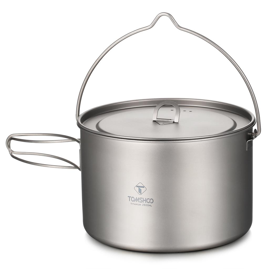 TOMSHOO Titanyum Tencere 750ml/900ml/1100ml/1600ml/2000ml/2800ml Kapaklı Ultra Hafif Askılı Tencere ve