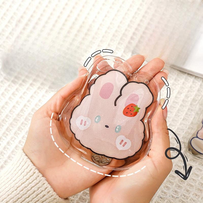 Calentador de manos reutilizable, autocalentable, transparente, con estampado de dibujos animados, para mantener el calor, seguro, calentamiento rápido, paquete de calentadores de manos con forma de conejo