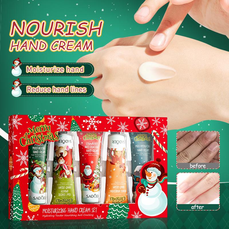 Christmas Hand Cream 5-Piece Set for Dry Cracked Skin | Winter Moisturizing Holiday Gifts for Women Men | Xmas Stocking Stuffers for Family Friends
