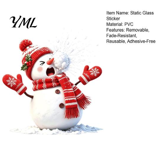 Snowball Fight Theme Stickers Christmas Snowman Static Window Cling, Funny Sticker, Reusable PVC Snowflake Xmas Glass Decal for Home Shop Holiday