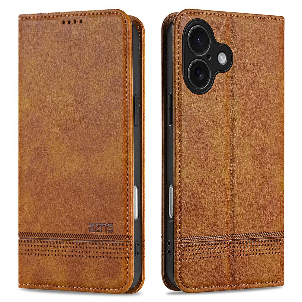 AZNS Hülle für iPhone 17 Rindsleder-Textur PU-Leder Brieftasche Handyhülle