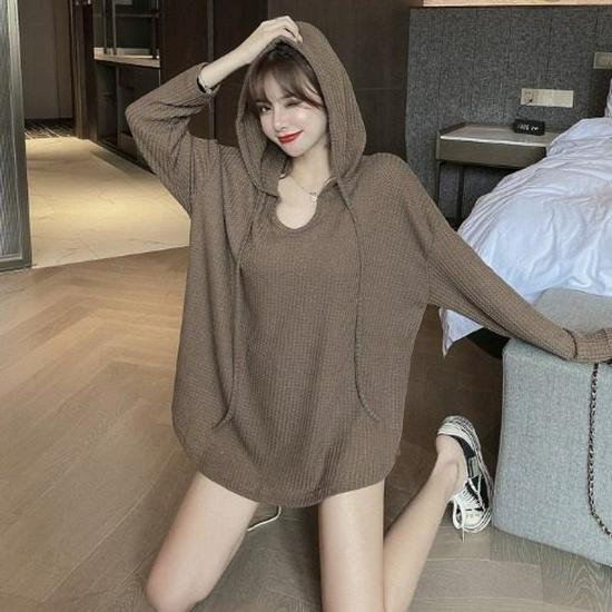 2025 Korean-Style Oversized Hooded Sweater - Women's Trendy, Lightweight, Long-Sleeve Pullover for Spring and Autumn