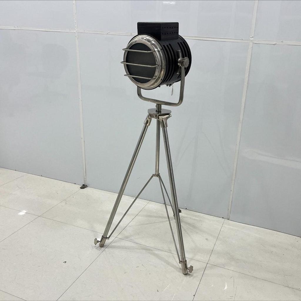 Nautical Nickel Finish and Black Wood Searchlight Chrome Tripod Home Décor Nautical Collectible Spotlight Floor Lamp