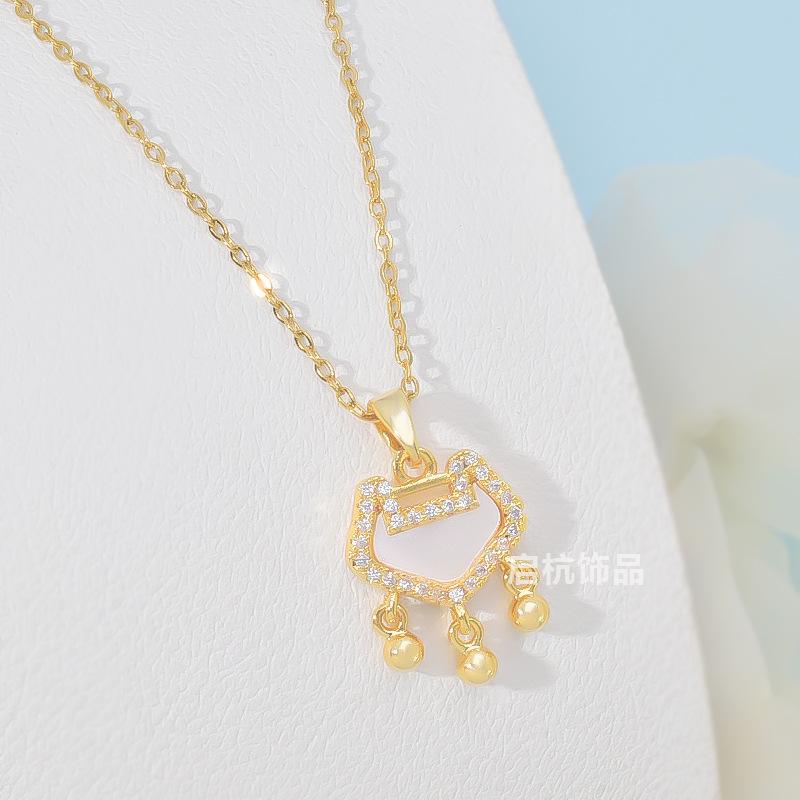 Ruyi Ping An Lock Necklace Women'S Retro Ethnic Style Versatile Temperament Zircon Pendant Clavicle Chain