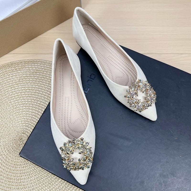 Fashion Flat Shoes for Women 2025 Spring and Autumn New Suede Diamond Pointed Casual Plus Size Women's Shoes 43 44 Ladies Loafers Women