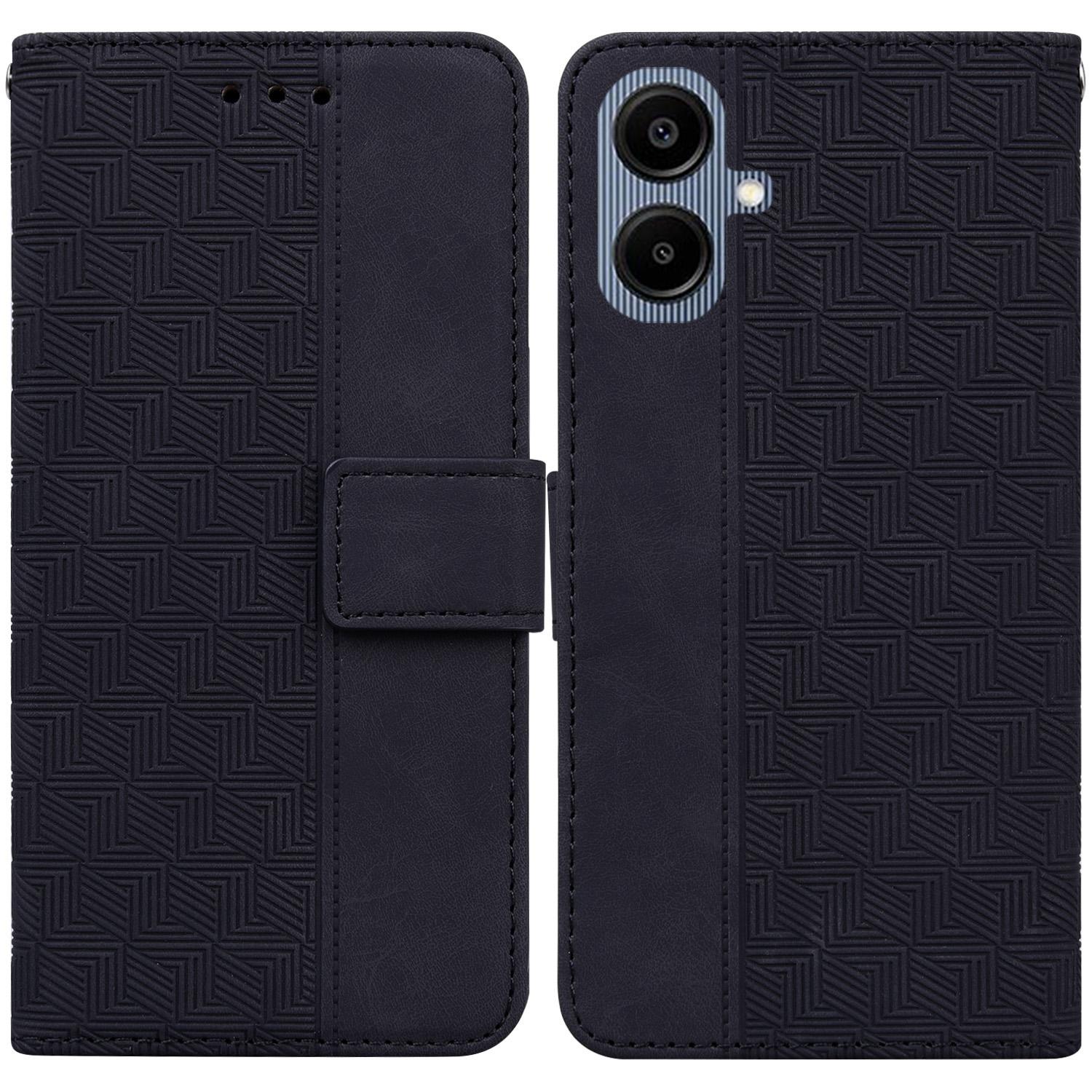 

For Samsung Galaxy A07 5G Case Geometry Pattern Leather Wallet Phone Cover with Wrist Strap Black