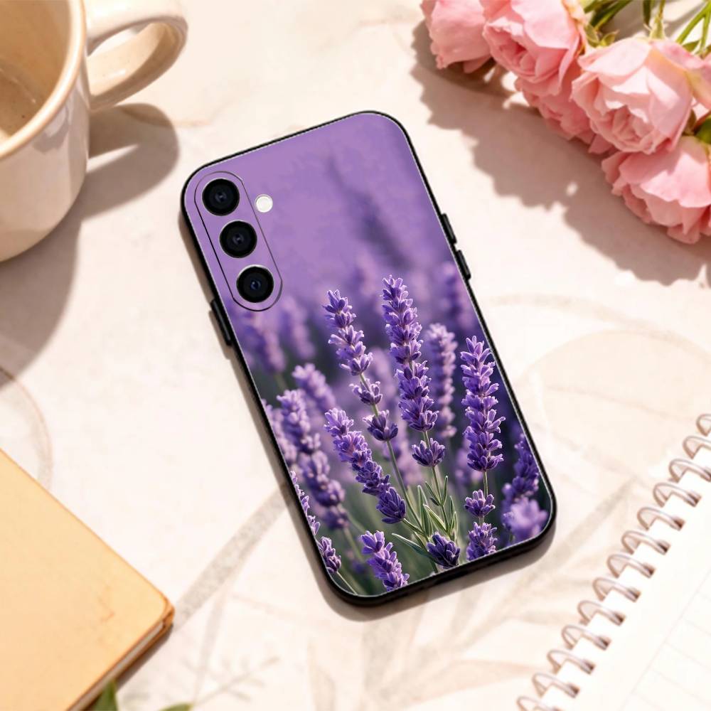 L-Lavender P-Purple F-Flowers phone Case For Samsung Galaxy A73,A72,A71,A70,A53,A52,A51,Others Soft Black Shell