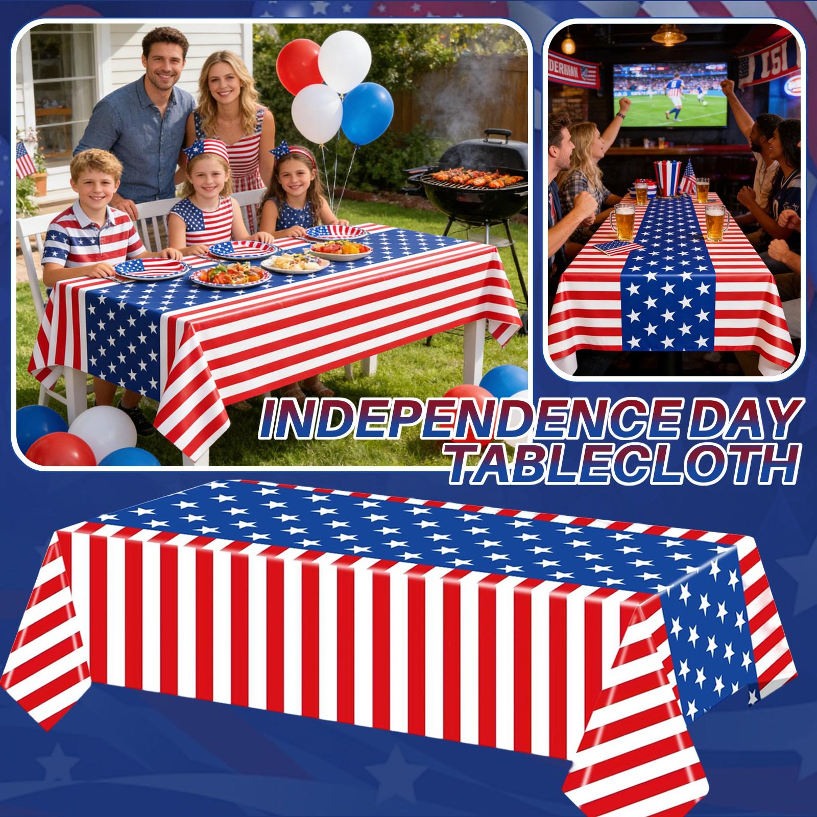 American Independence Day Patriotic Flag Plastic Tablecloth One Size