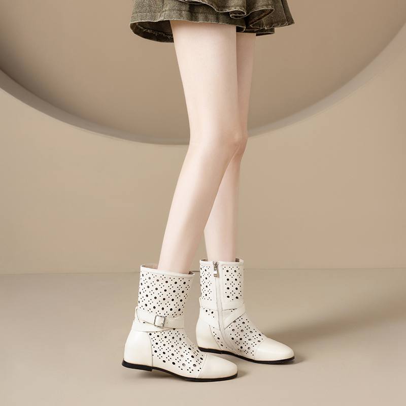 Krazing Pot Cow Split Leather Round Toe Size 43 Increaseing Summer Boots Fashion Hollow Decorations Buckle Summer Boots