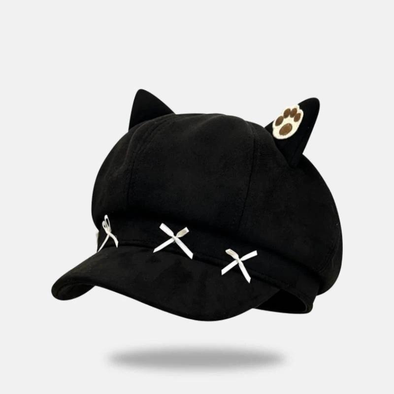 Sweet Bow Design Cute Cat Ear Berets Cap Spring And Autumn Travel Versatile Painter Hats For Woman