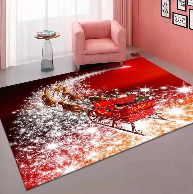 Festive Christmas Theme Carpet Cute Cartoon Pattern NonSlip Soft Floor Mat Suit for Living Room Bedroom Home Decor Party Gift