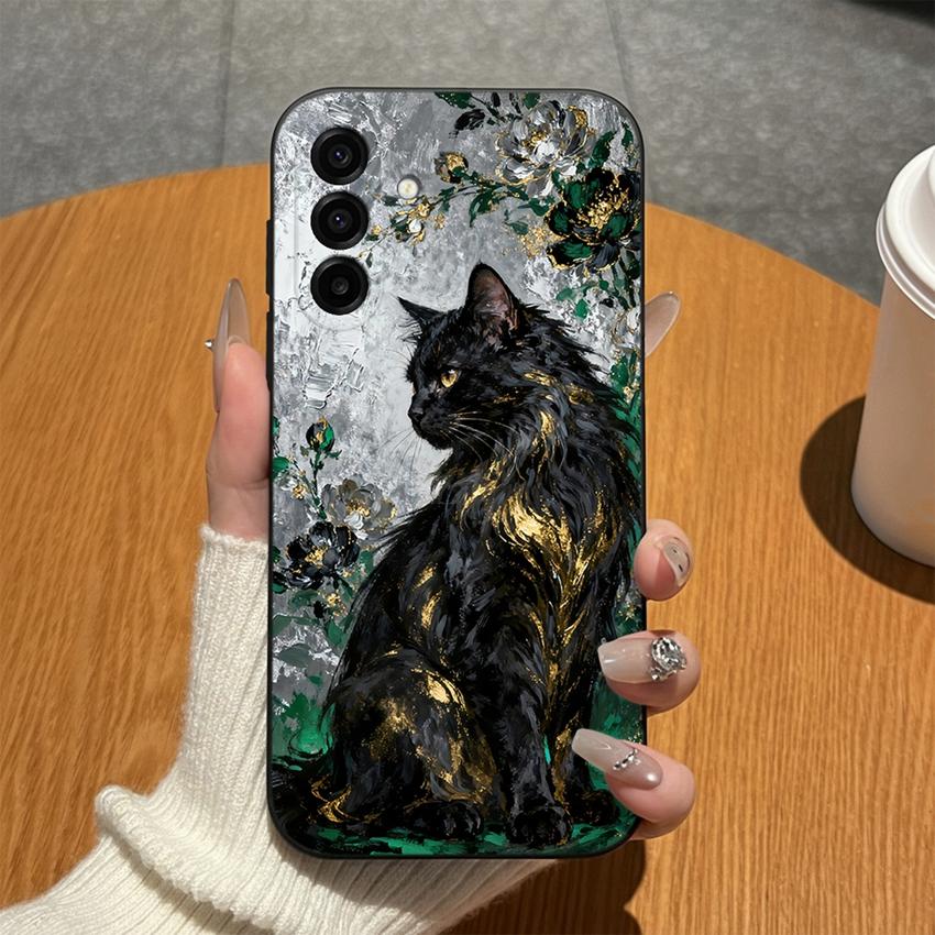 For Samsung Galaxy A17 A16 A15 A14 A13 A07 A06 A04 A01 Phone Cases Blue Porcelain Cat Matte Silicone Anti Drop Lightweight Housing For Samsung Bumpers