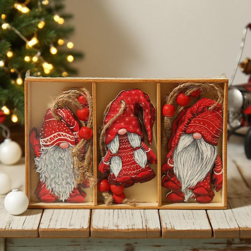 9Pcs Christmas Wooden Pendants Gingerbread Man Gnomes Xmas Tree Hanging Oranment 2026 Navidad Decorations For Home New Year Gift