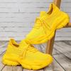 Unisex Chunky Sneakers Breathable Knitted Yellow Platform Running Shoes Lightweight Casual Sports Footwear for Jogging Training