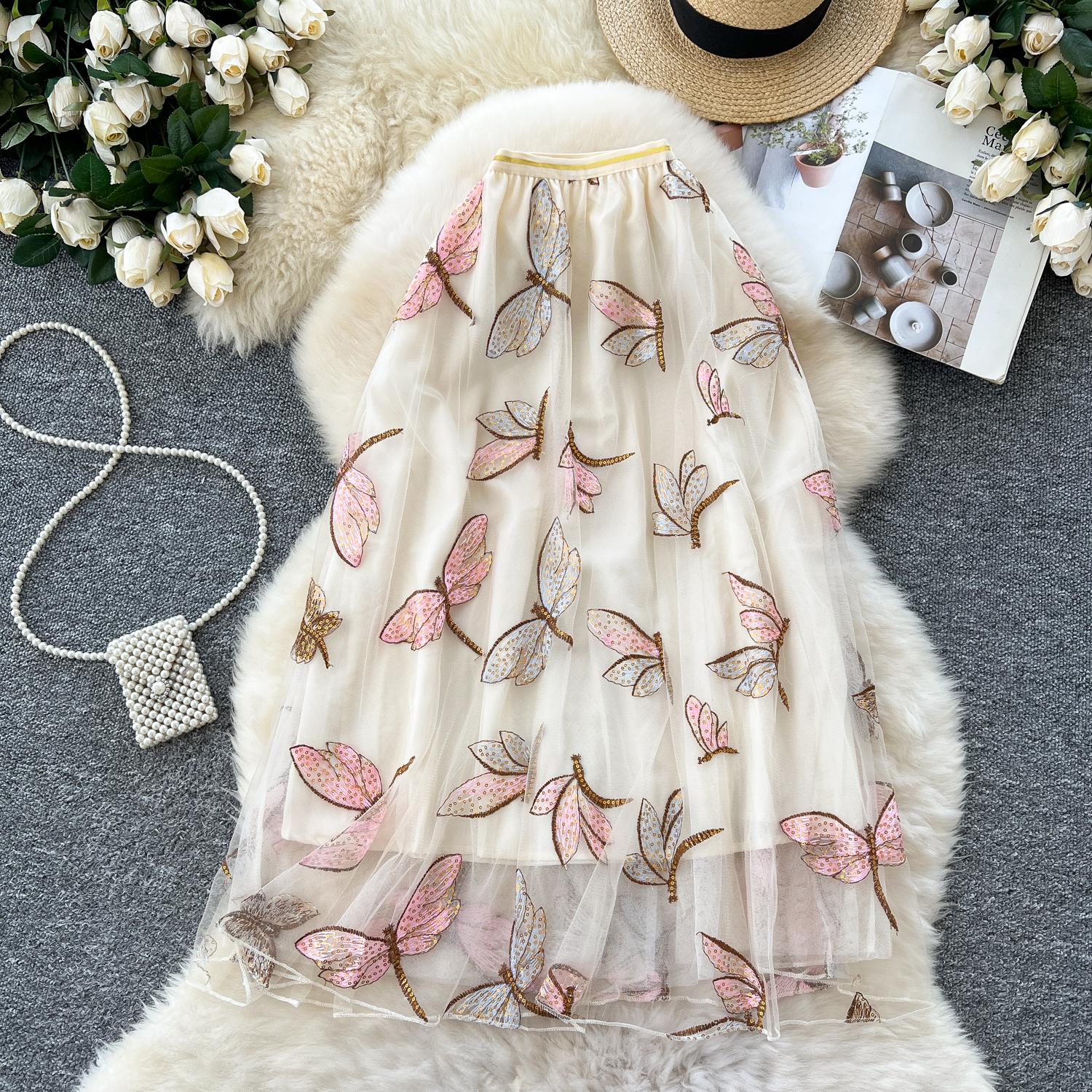 

Літня жіноча сітчаста спідниця з вишивкою та бабками One Size абрикосовий