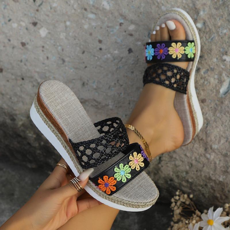 

Новый стиль женской обуви и тапочек на танкетке, сандалии с толстой подошвой и открытым носком 43